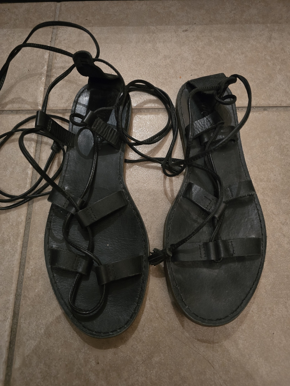 Madewell Black Lace-Up Leather Wrap Sandals